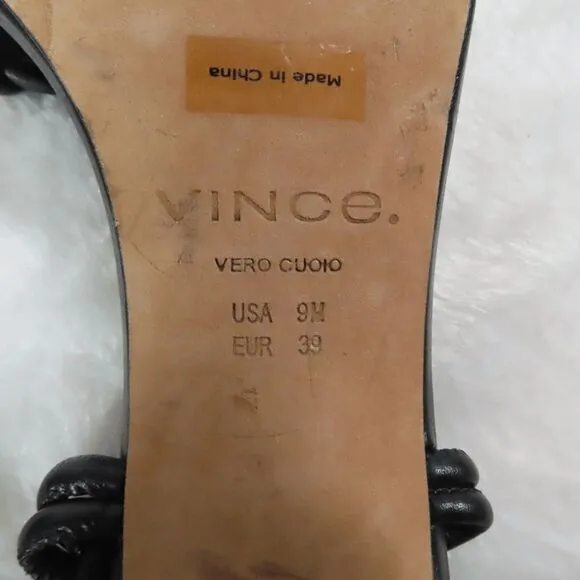 Vince Black Leather Quenelle Block Heel Slingback Sandals 9M