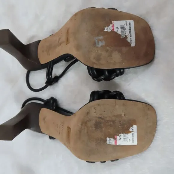 Vince Black Leather Quenelle Block Heel Slingback Sandals 9M
