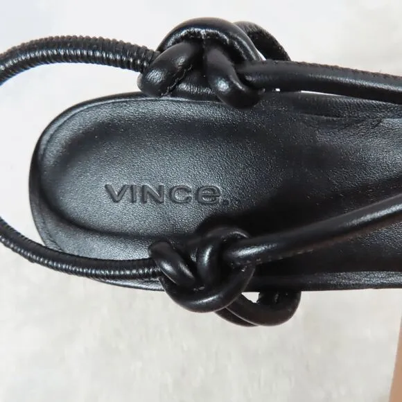 Vince Black Leather Quenelle Block Heel Slingback Sandals 9M