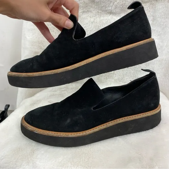 Vince Black Luxury Sanders Suede Slip-on Platform Lightweight Padded Flats 7M