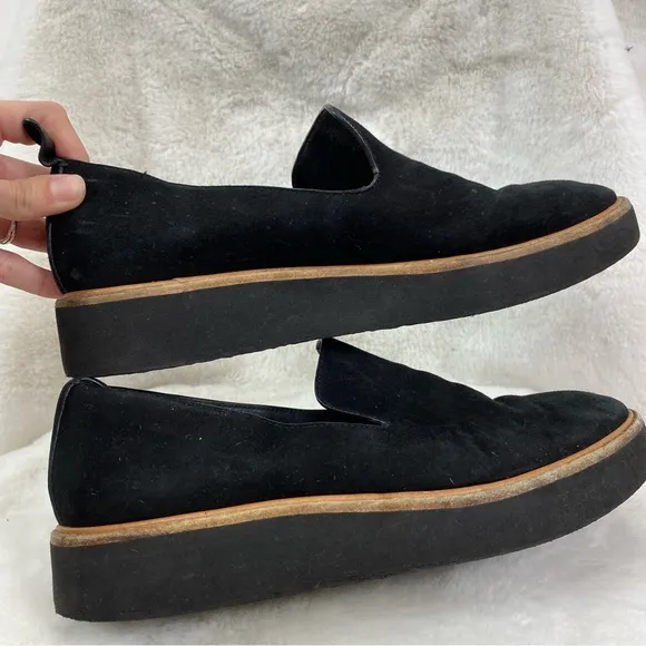 Vince Black Luxury Sanders Suede Slip-on Platform Lightweight Padded Flats 7M