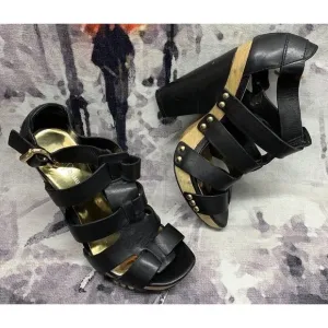 Vince Camuto Chunky Heel Clog Sandals Women’s 6 B Black VC-Kimball Soft Leather