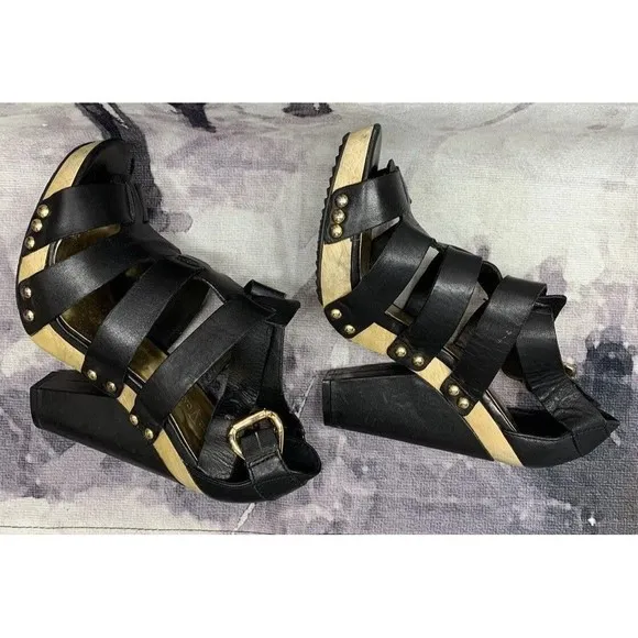 Vince Camuto Chunky Heel Clog Sandals Women’s 6 B Black VC-Kimball Soft Leather
