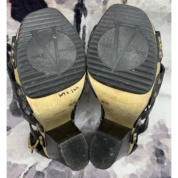 Vince Camuto Chunky Heel Clog Sandals Women’s 6 B Black VC-Kimball Soft Leather