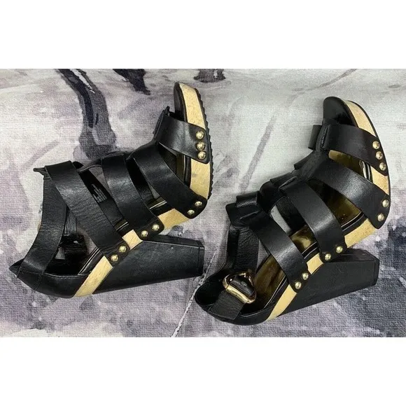 Vince Camuto Chunky Heel Clog Sandals Women’s 6 B Black VC-Kimball Soft Leather