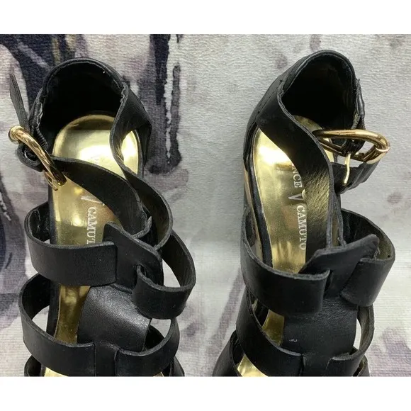 Vince Camuto Chunky Heel Clog Sandals Women’s 6 B Black VC-Kimball Soft Leather