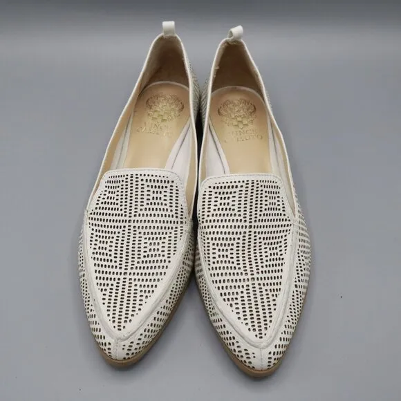 Vince Camuto Flat Loafers Womens 8 White Career Polished Perforated Classic Twee