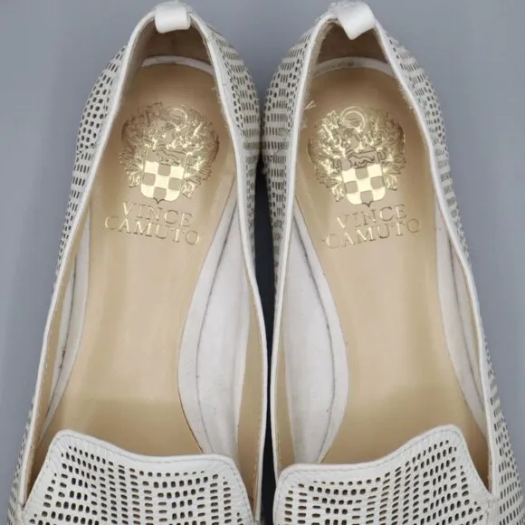 Vince Camuto Flat Loafers Womens 8 White Career Polished Perforated Classic Twee