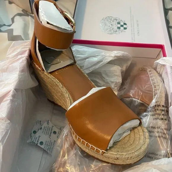 Vince Camuto Leera Espadrille Sandal Tan Platform Wedge Heel 7