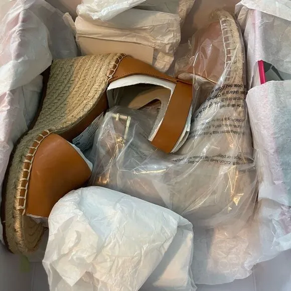 Vince Camuto Leera Espadrille Sandal Tan Platform Wedge Heel 7