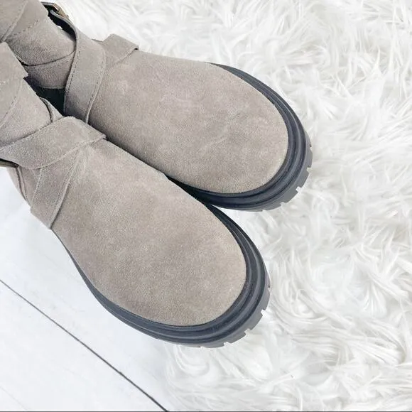 Vince Camuto Taupe Brown Suede Leather Moto Boots Size 8.5 VP- Belisha2