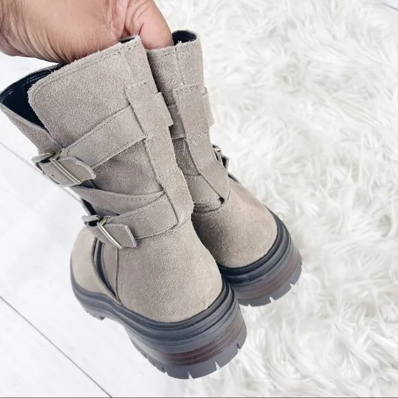 Vince Camuto Taupe Brown Suede Leather Moto Boots Size 8.5 VP- Belisha2