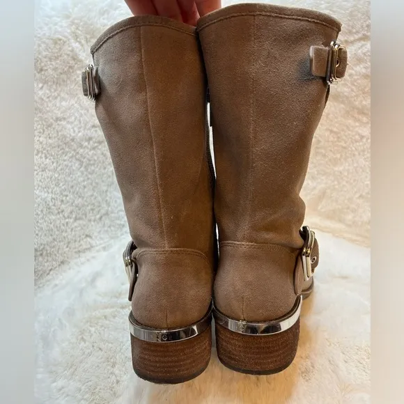 Vince Camuto VC Windy Foxy Verona leather upper tan boots with buckle Sz-6.5M. I
