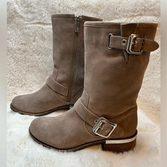 Vince Camuto VC Windy Foxy Verona leather upper tan boots with buckle Sz-6.5M. I