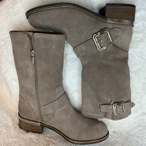 Vince Camuto VC Windy Foxy Verona leather upper tan boots with buckle Sz-6.5M. I