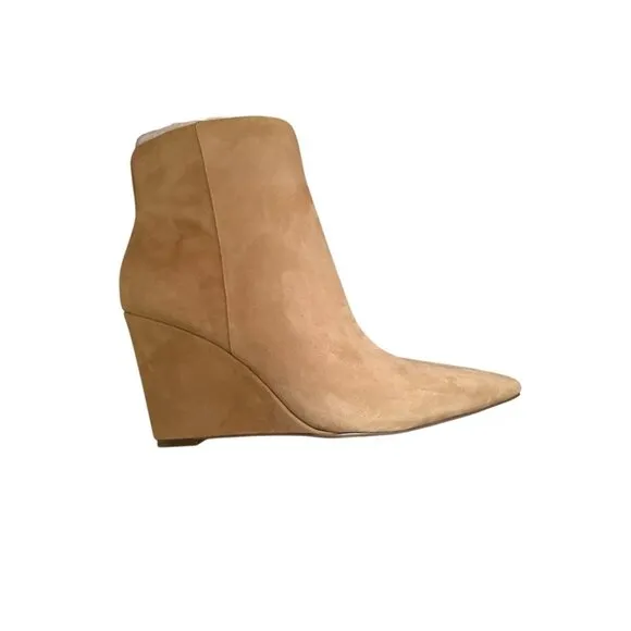 Vince Camuto Womens Tan Suede Teeray Side Zip Wedge Bootie Sz 8 NIB