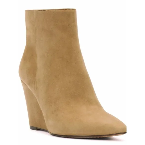 Vince Camuto Womens Tan Suede Teeray Side Zip Wedge Bootie Sz 8 NIB