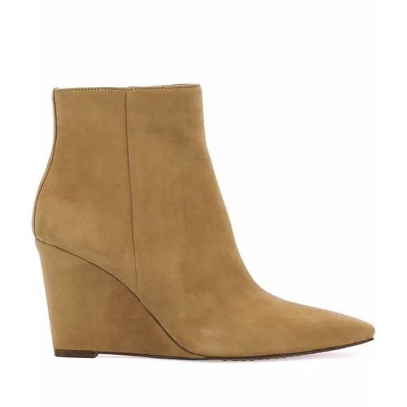 Vince Camuto Womens Tan Suede Teeray Side Zip Wedge Bootie Sz 8 NIB