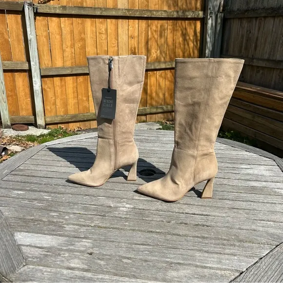 Vince Camuto Womens Tressara Beige Suede Side Zip Knee-High Boots Shoes size 8.5