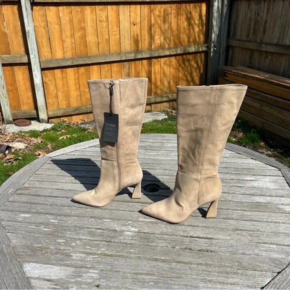 Vince Camuto Womens Tressara Beige Suede Side Zip Knee-High Boots Shoes size 8.5