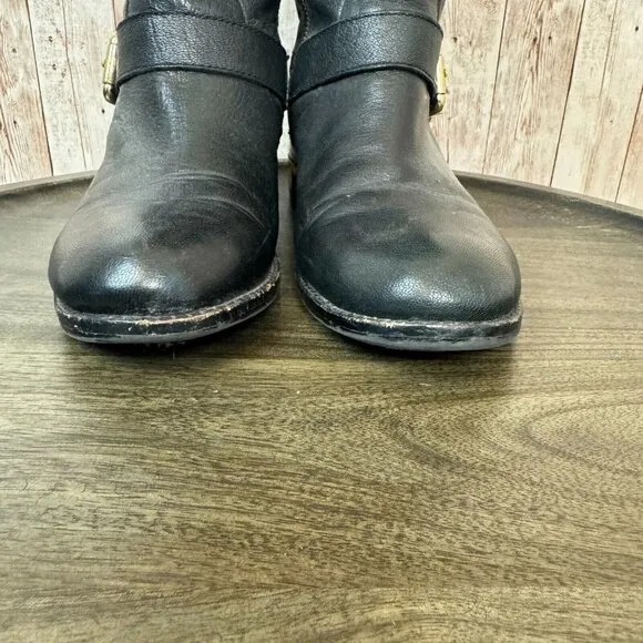 Vince Camuto Womens Winchell Black Leather Gold Moto Boots Buckle Zip 7.5M