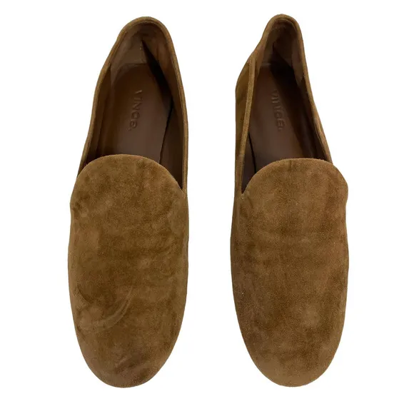 Vince Leather Suede Milo Clark Loafer Smoking Slipper Flats Box Toe Tan Size 6