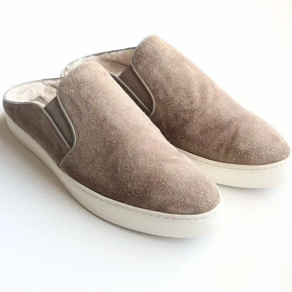 Vince Olive Green Suede Leather Sherpa Lining Mules Slides Slip-on Flat Shoes 9