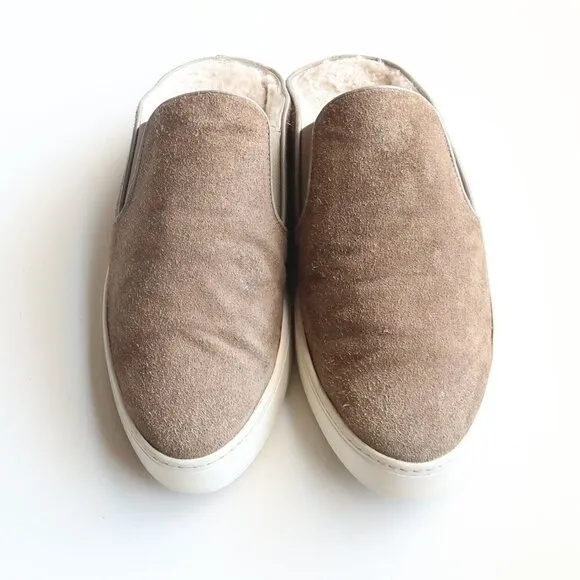 Vince Olive Green Suede Leather Sherpa Lining Mules Slides Slip-on Flat Shoes 9
