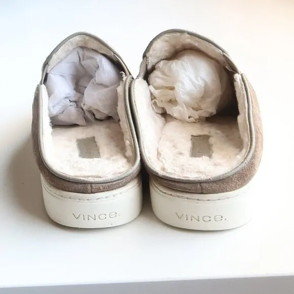 Vince Olive Green Suede Leather Sherpa Lining Mules Slides Slip-on Flat Shoes 9