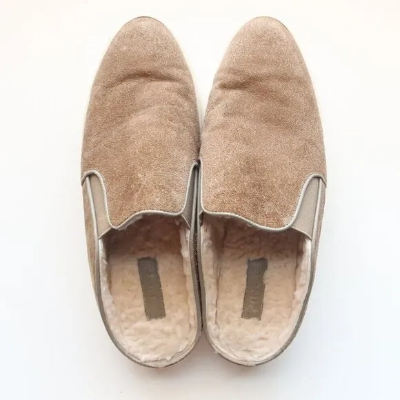 Vince Olive Green Suede Leather Sherpa Lining Mules Slides Slip-on Flat Shoes 9