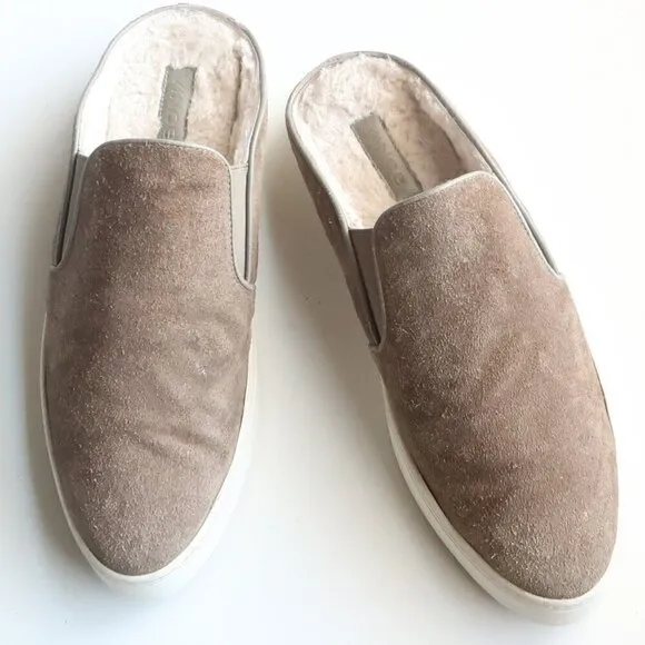 Vince Olive Green Suede Leather Sherpa Lining Mules Slides Slip-on Flat Shoes 9