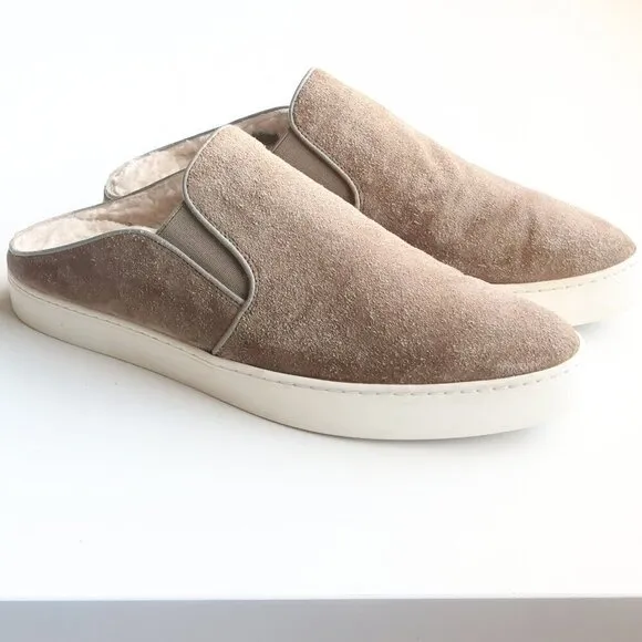 Vince Olive Green Suede Leather Sherpa Lining Mules Slides Slip-on Flat Shoes 9