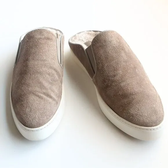 Vince Olive Green Suede Leather Sherpa Lining Mules Slides Slip-on Flat Shoes 9