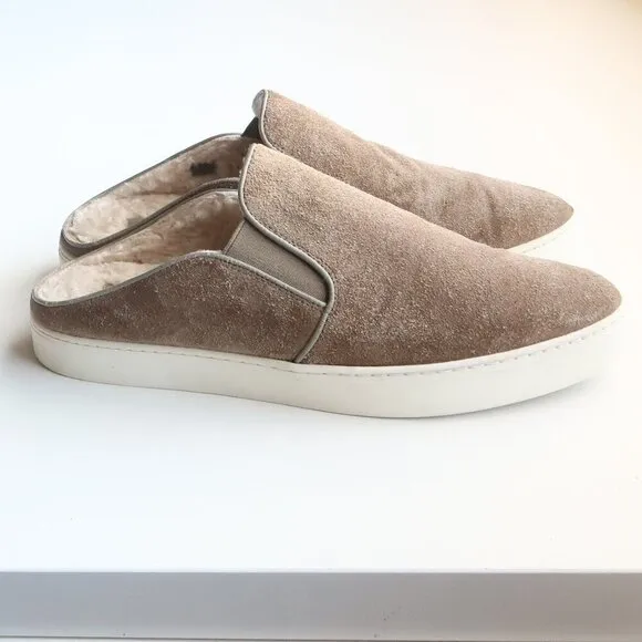 Vince Olive Green Suede Leather Sherpa Lining Mules Slides Slip-on Flat Shoes 9