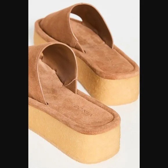 Vince Palley Brown Suede Textured Gumsole Platform Sandals 7.5