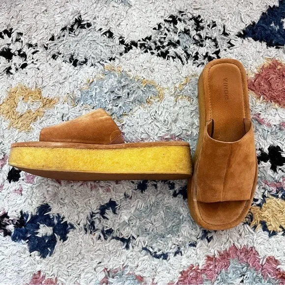 Vince Palley Brown Suede Textured Gumsole Platform Sandals 7.5