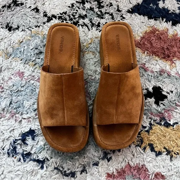 Vince Palley Brown Suede Textured Gumsole Platform Sandals 7.5