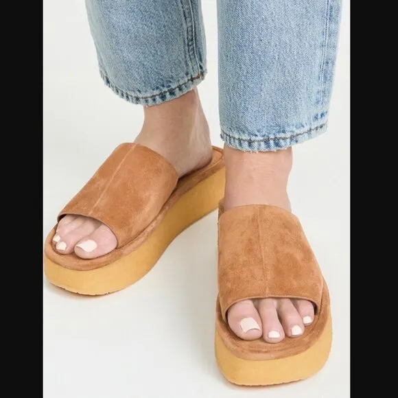Vince Palley Brown Suede Textured Gumsole Platform Sandals 7.5