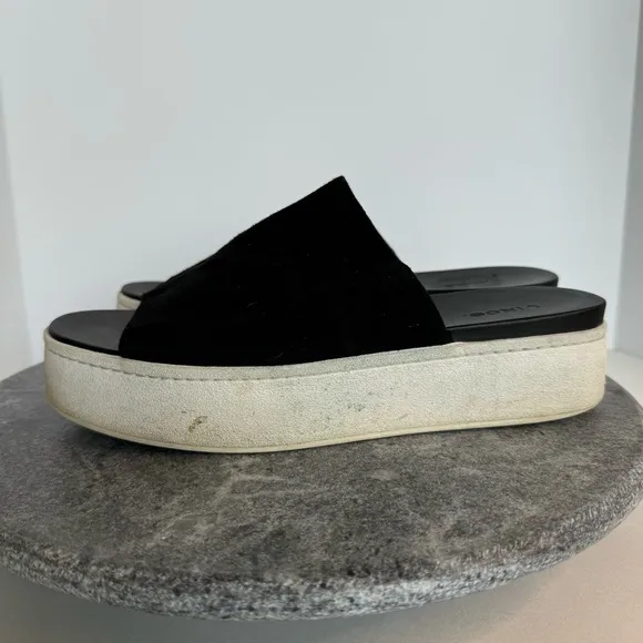 Vince Walford Leather Suede Black White Sole Slides Sandals 9