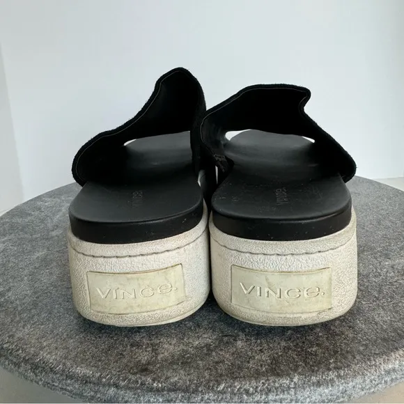 Vince Walford Leather Suede Black White Sole Slides Sandals 9