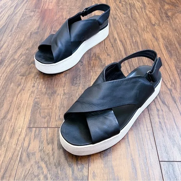Vince • Weslan Leather Platform Sandals black criss cross straps flatform chunky