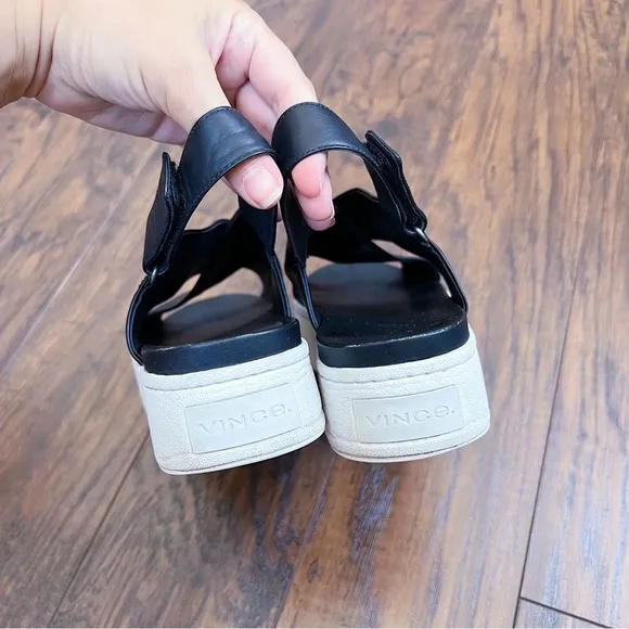 Vince • Weslan Leather Platform Sandals black criss cross straps flatform chunky