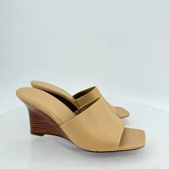 Vince Womens Pia Espadrille Mules Wedge Sandals Tan Brown Leather Size 9 Slides