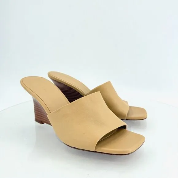 Vince Womens Pia Espadrille Mules Wedge Sandals Tan Brown Leather Size 9 Slides