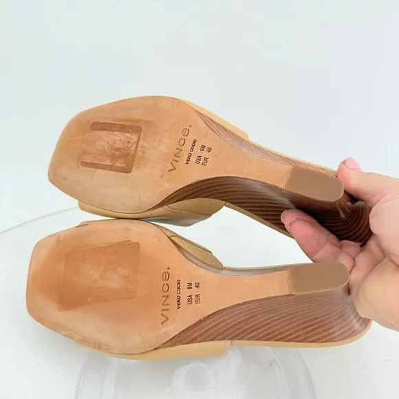 Vince Womens Pia Espadrille Mules Wedge Sandals Tan Brown Leather Size 9 Slides