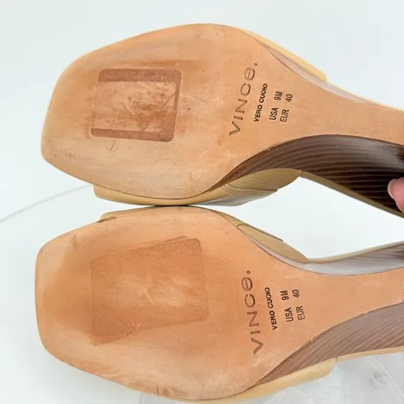 Vince Womens Pia Espadrille Mules Wedge Sandals Tan Brown Leather Size 9 Slides
