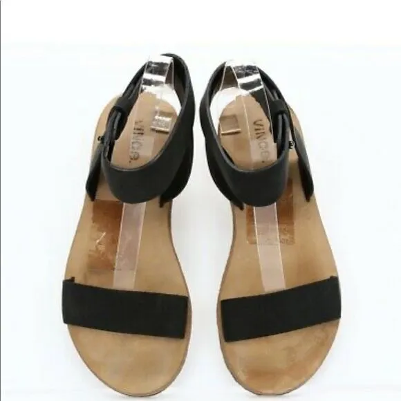 VINCE Black Leather Ankle Strap Sandals