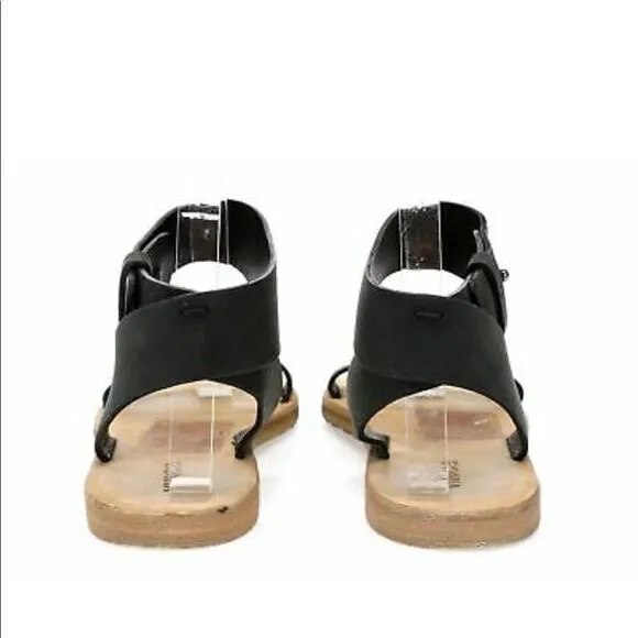 VINCE Black Leather Ankle Strap Sandals