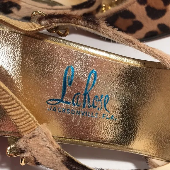 Vintage 1950’s LaRose of FL vintage leopard print chain front heel sanda…