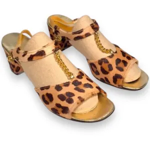 Vintage 1950’s LaRose of FL vintage leopard print chain front heel sanda…